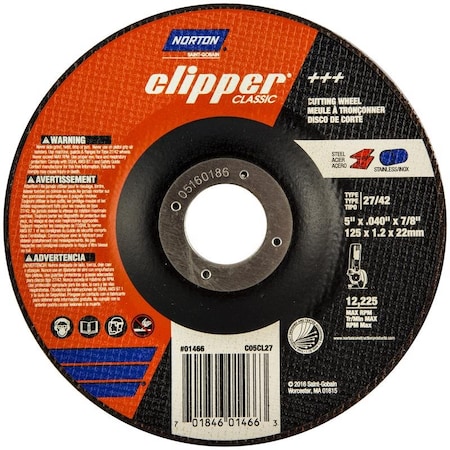 Norton Clipper 5 In. D X 7/8 In. Aluminum Oxide Classic Cut-Off Wheel 1 Pk